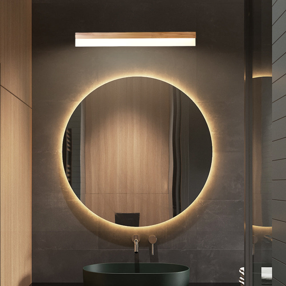 Natural Wooden LED Bathroom Vanity Light with Plastic Shade Mirror Lighting Fixture-Lighom