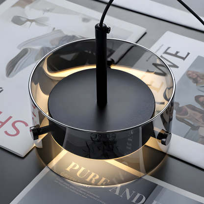 Short Cylinder Glass LED Smoke Gray Nordic Pendant Light
