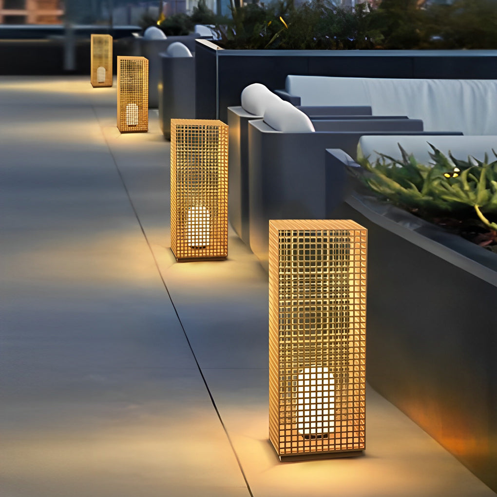 Square Creative Hollow LED Waterproof Gold Modern Solar Pathway Lights-Lighom
