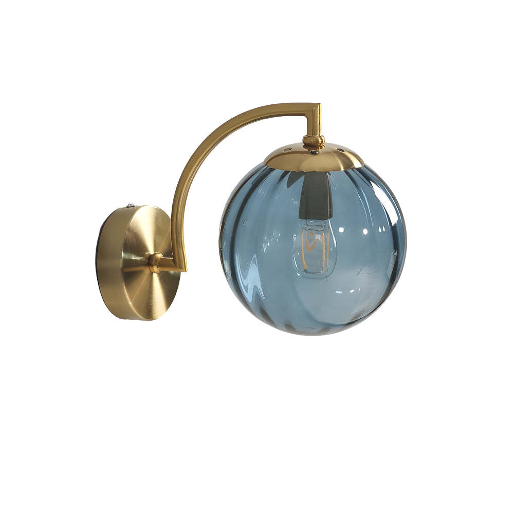 Curved Arm Rib Glass Ball Wall Sconce