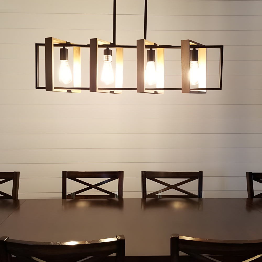 Wood Frame Retro American Long Dining Chandelier