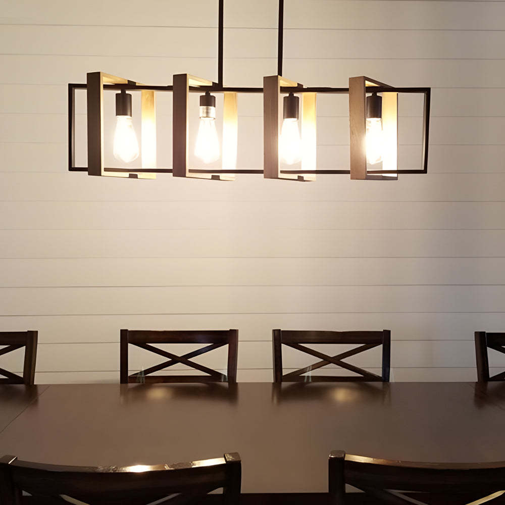 Wood Frame Retro American Long Dining Chandelier