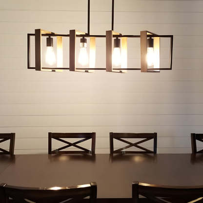 Wood Frame Retro American Long Dining Chandelier