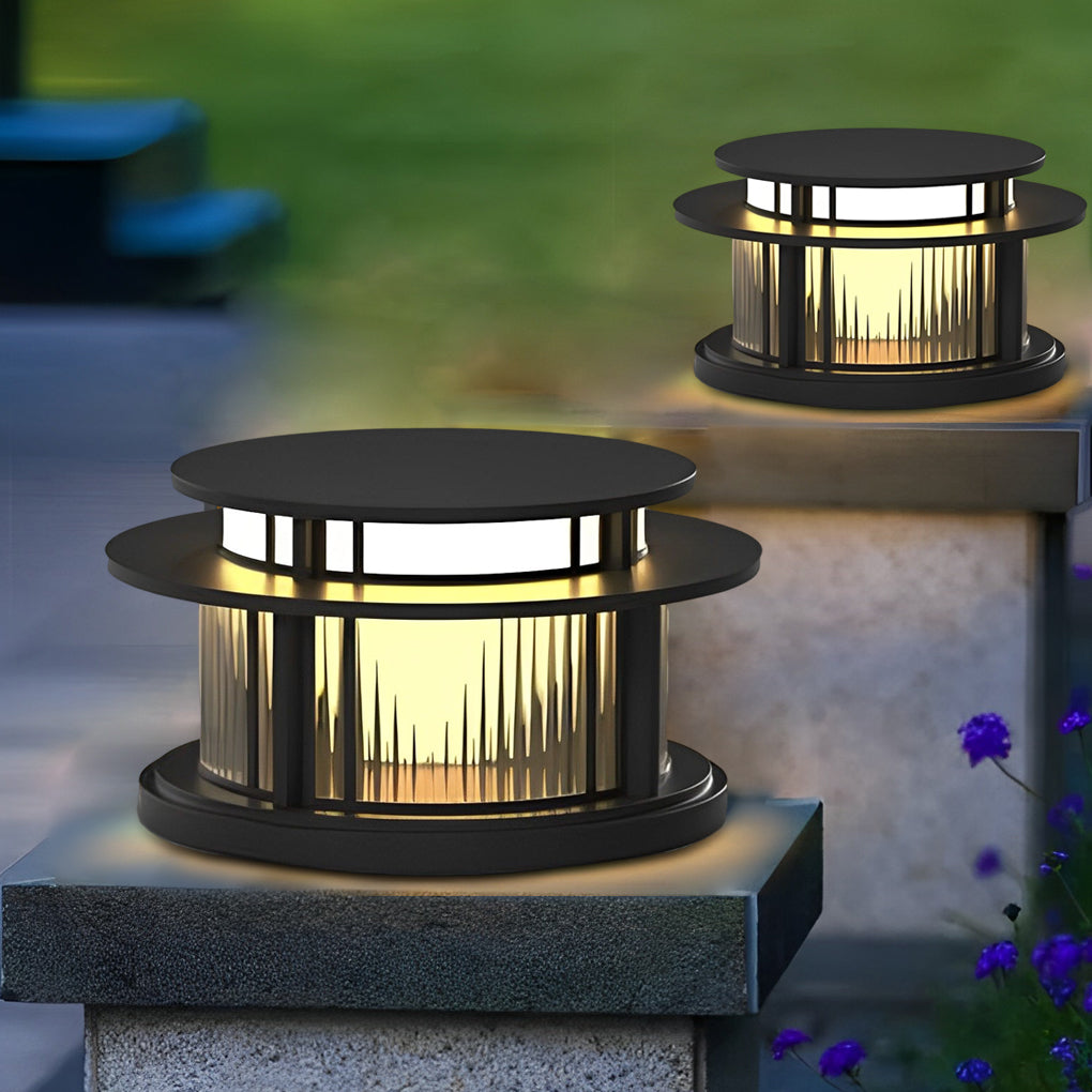 Round Black LED Modern Solar Fence Post Light