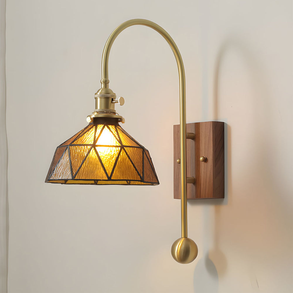 Vintage Brass Glass High-Arm Wall Lamp