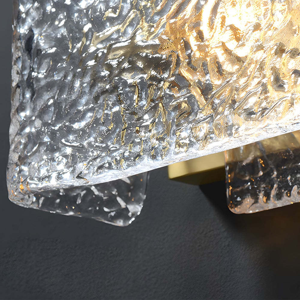 Elegant Rectangular Ripple Glass Bedside Wall Lamp - Modern Brass Fixture-Lighom