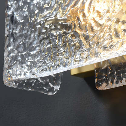 Elegant Rectangular Ripple Glass Bedside Wall Lamp - Modern Brass Fixture-Lighom