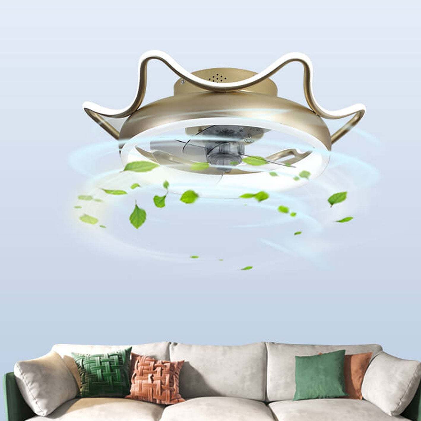 Nordic Round Wrought Iron LED Flush Mount Fan Light
