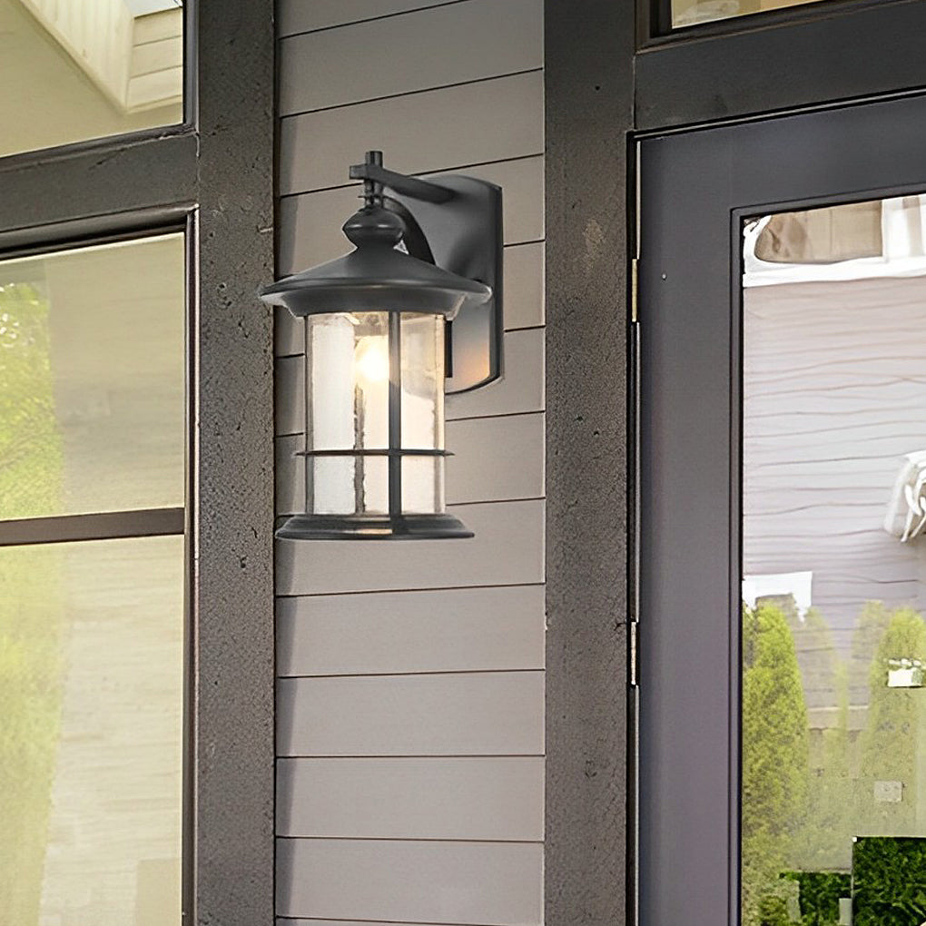 Retro Aluminum Glass LED Waterproof Black American Garden Wall Lamp-Lighom