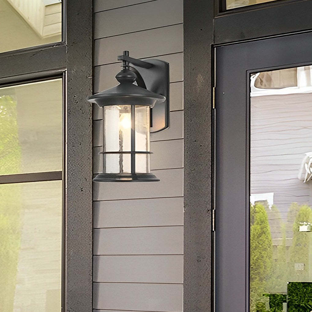 Retro Aluminum Glass LED Waterproof Black American Garden Wall Lamp-Lighom