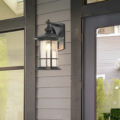 Retro Aluminum Glass LED Waterproof Black American Garden Wall Lamp-Lighom