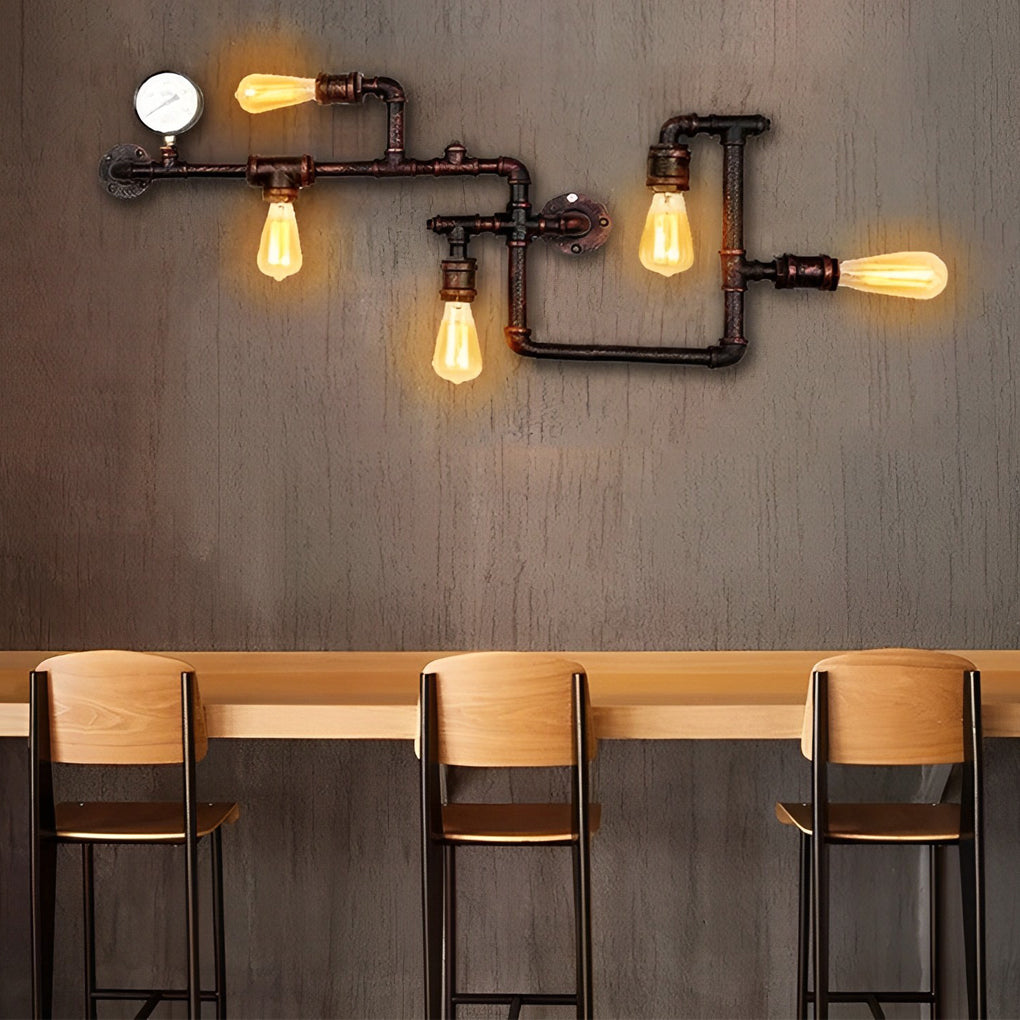 Vintage Iron Water Pipes Retro Creative Industrial Style Wall Light Fixture-Lighom