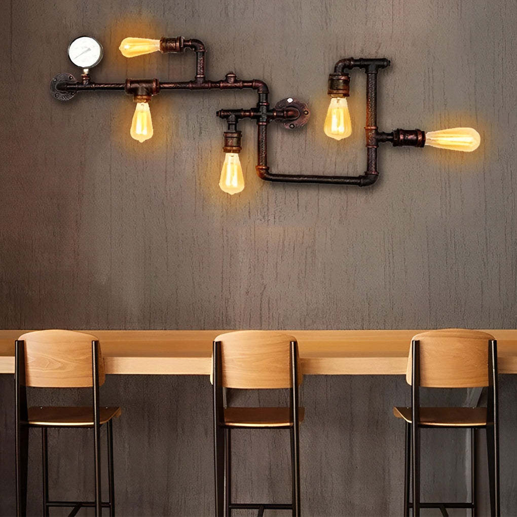 Vintage Iron Water Pipes Retro Creative Industrial Style Wall Light Fixture-Lighom