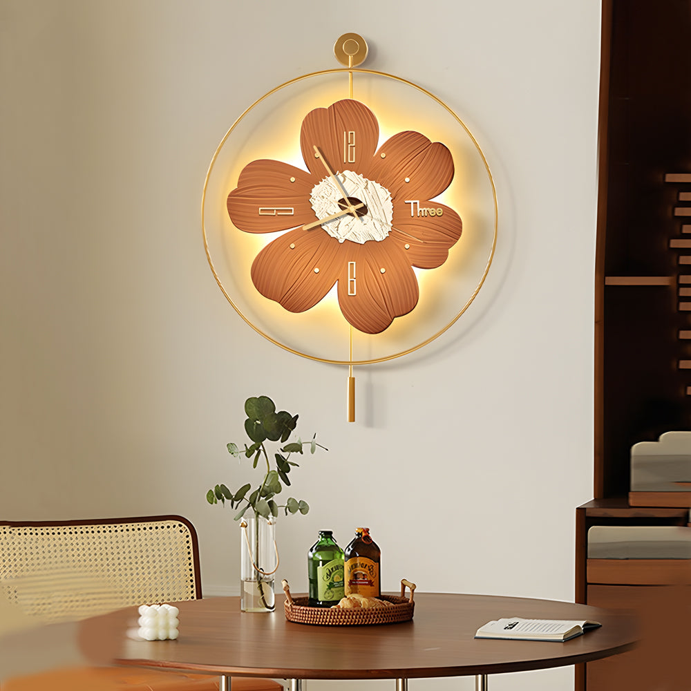 Round Metal Battery Operated LED Flower Wall Clock-Lighom