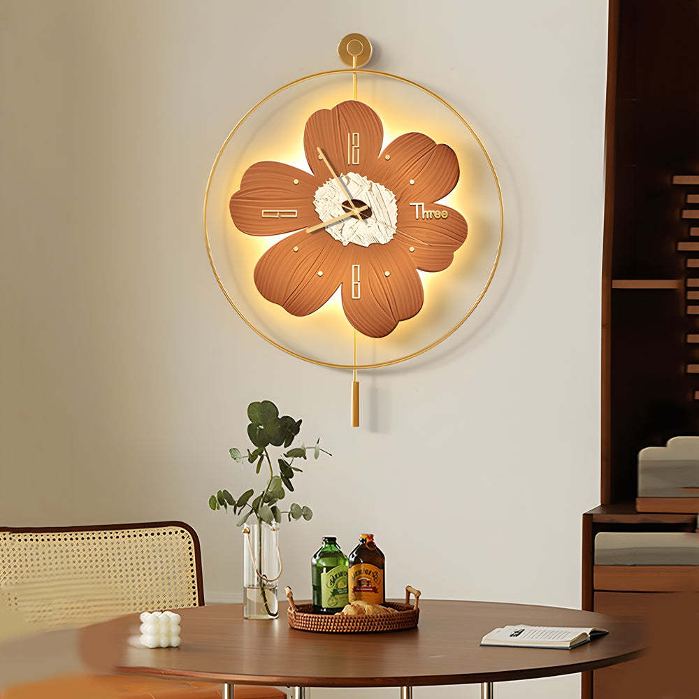 Round Metal Battery Operated LED Flower Wall Clock-Lighom