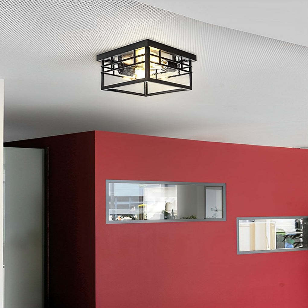 Round Waterproof Black Rustic Outdoor Ceiling Light