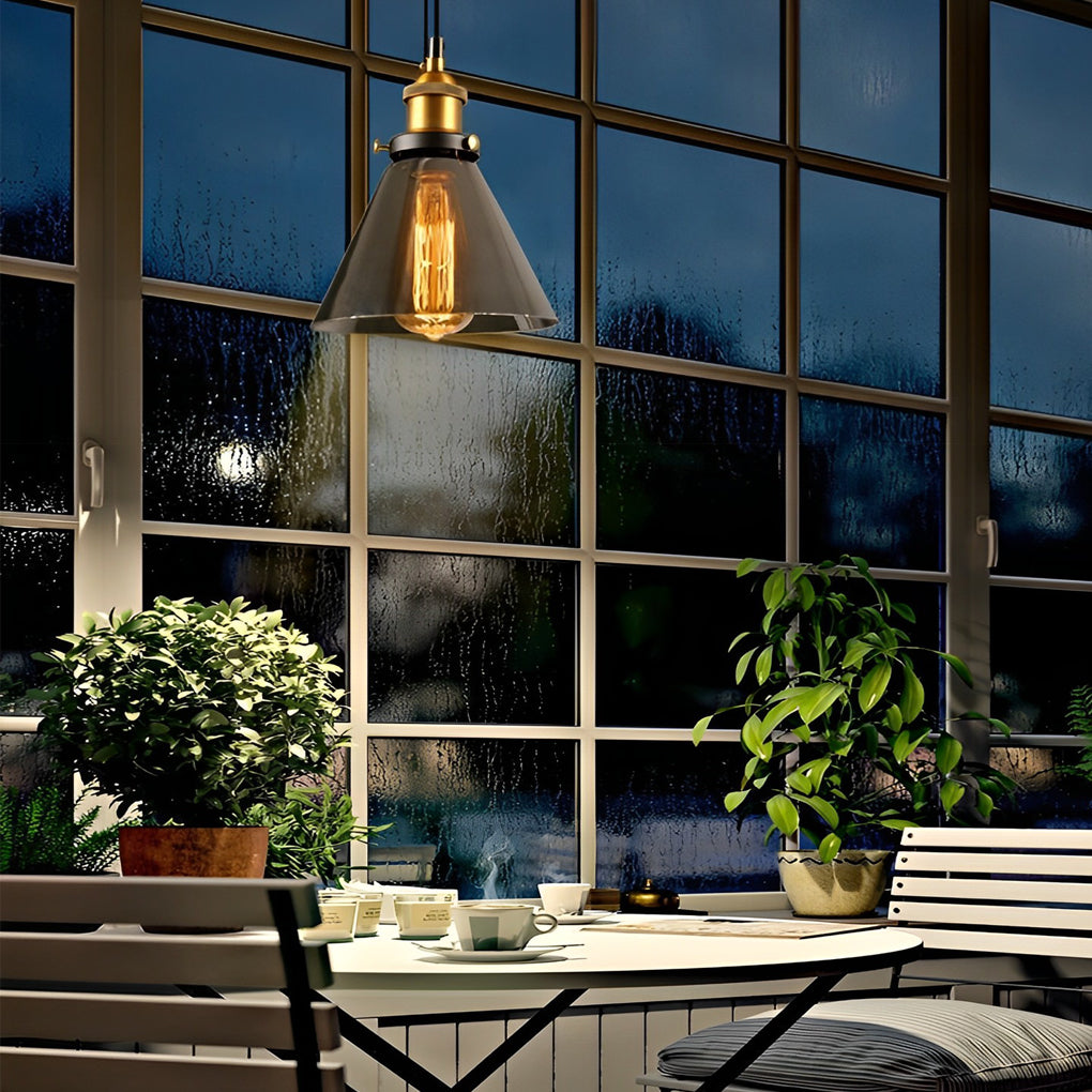 Retro Glass Smoke Gray Industrial Pendant