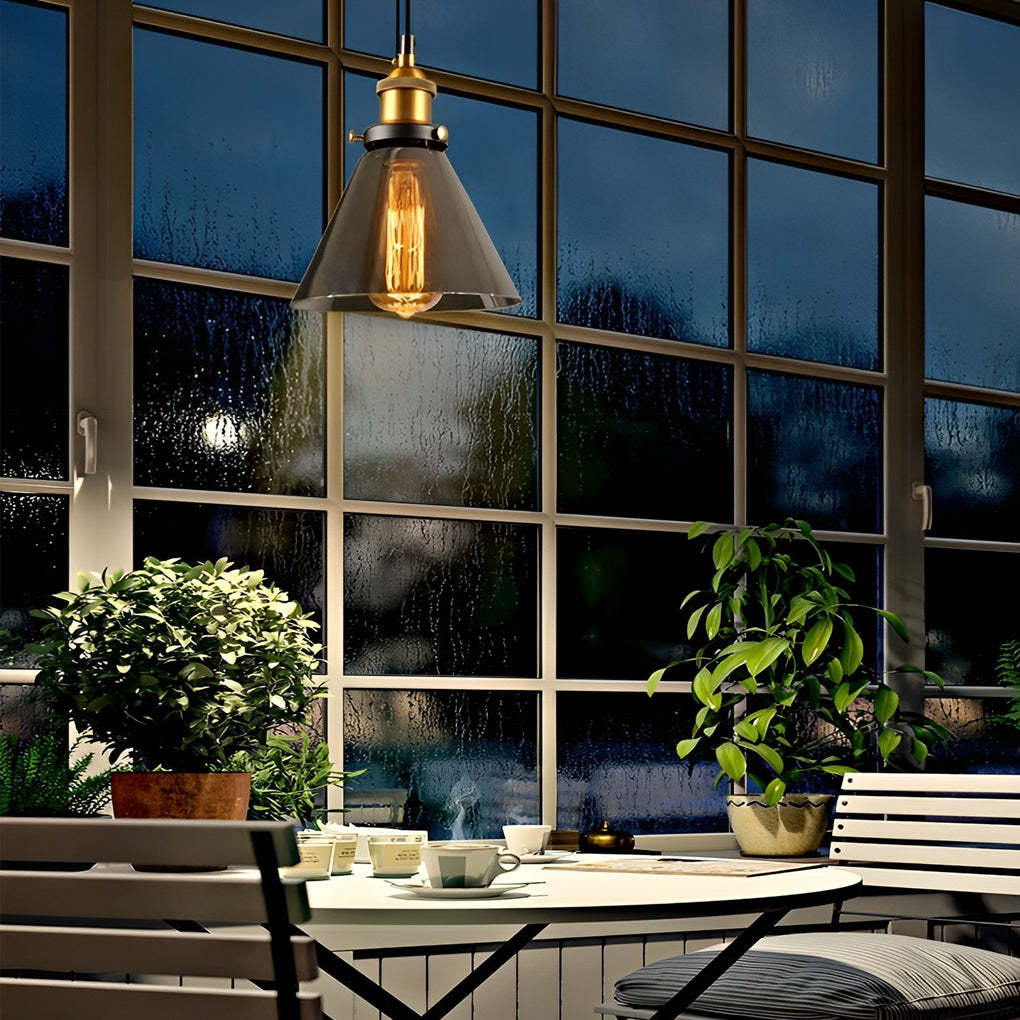 Retro Glass Smoke Gray Industrial Pendant