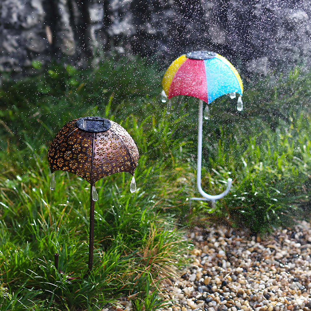 Retro Iron Hollow Umbrella Modern Solar Lawn Light