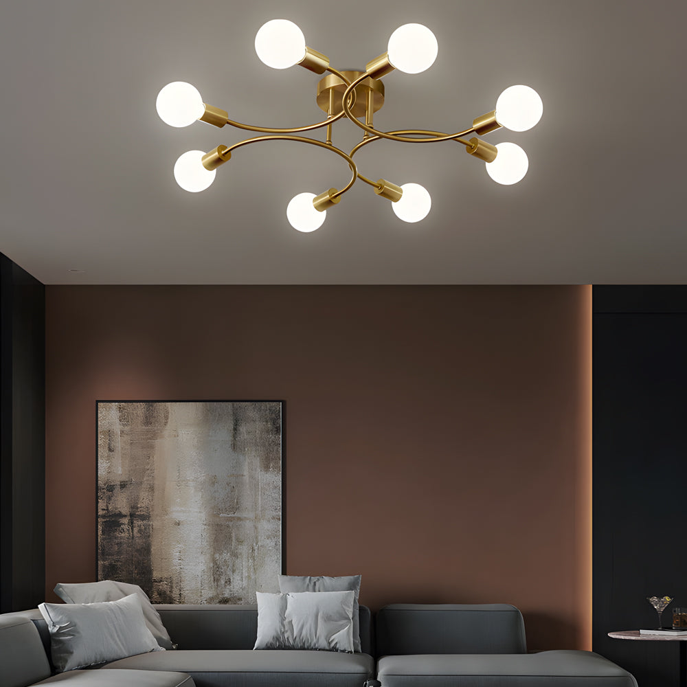 Curved Arm White Shade Modern Ceiling Light