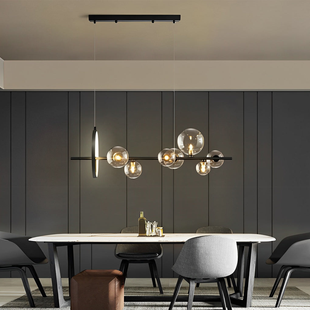 Circular Glass Bubble LED Black Nordic Dining Chandelier