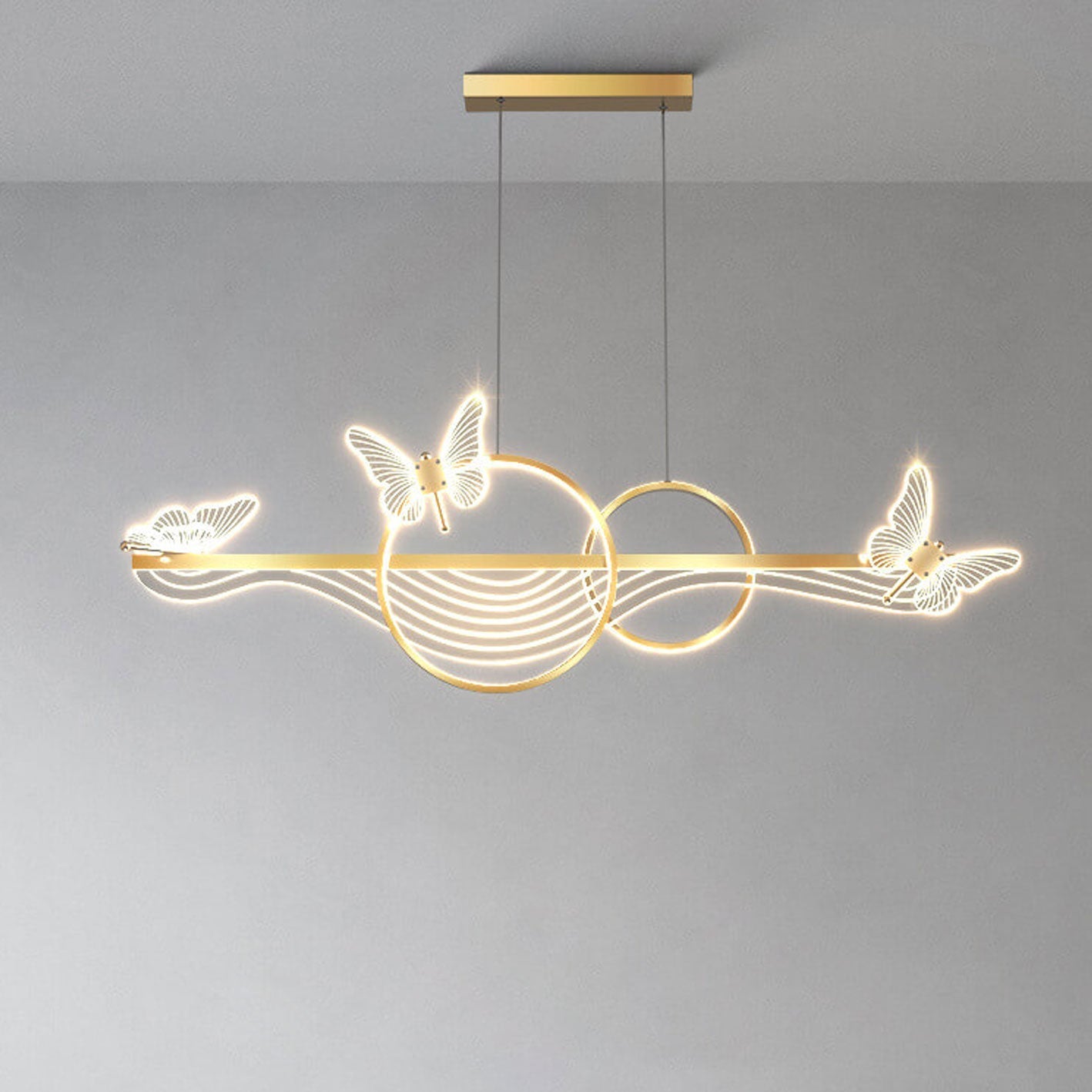 Nordic Butterfly Round Linear Island LED Chandelier — Warm Light (3000K) / Gold / 110V-120V For US/CA