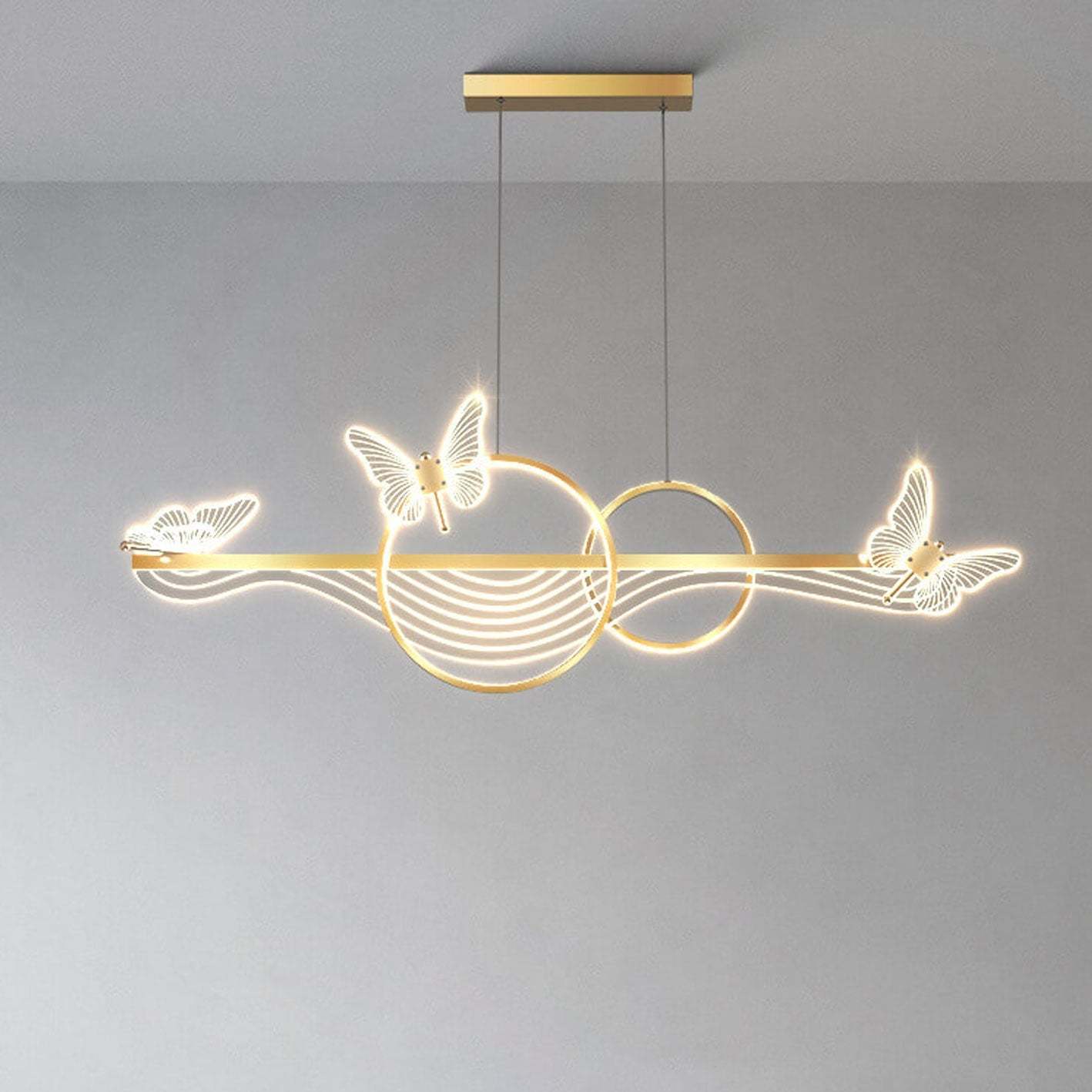 Nordic Butterfly Round Linear Island LED Chandelier — Warm Light (3000K) / Gold / 110V-120V For US/CA