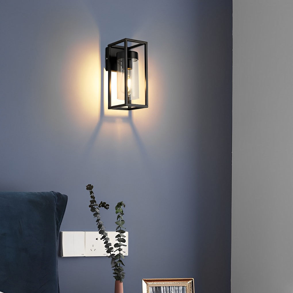 Rectangular Glass Black Industrial Wall Sconce