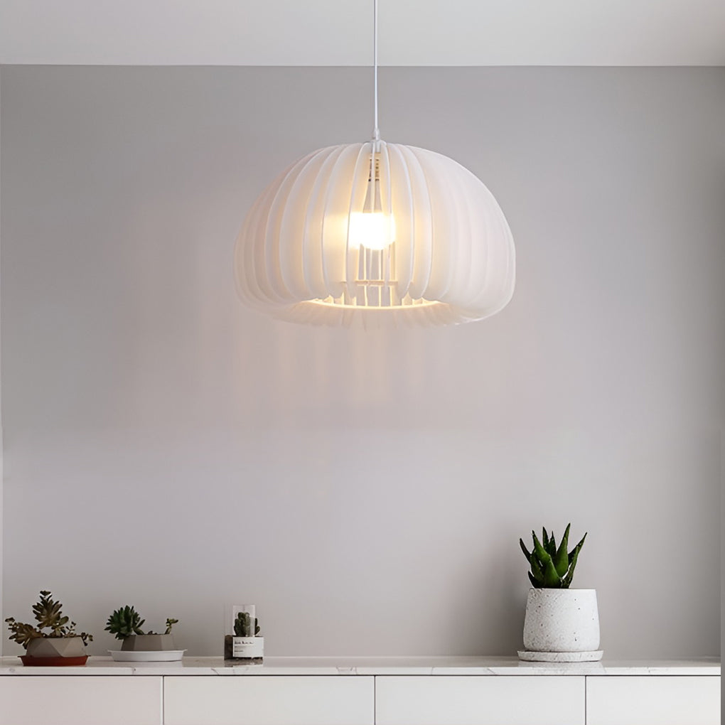 Modern lantern white synthetic pendant lighting, Lighom — 11" H x 17" Dia