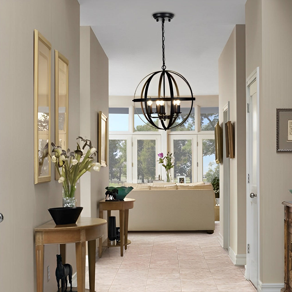 Modern round lantern iron chandeliers — 5-Light
