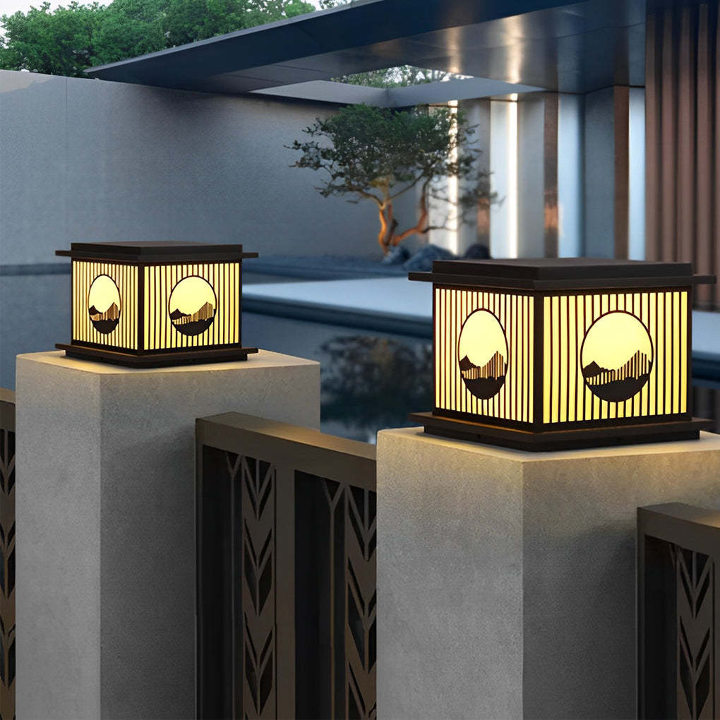 Retro Mountain Black Modern Solar Pillar Lamp — Solar / Set of 8