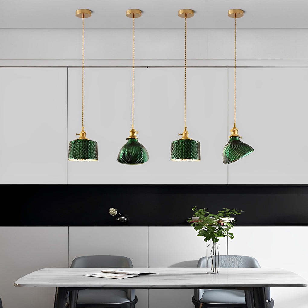 LED Copper Glass Green Retro Nordic Pendant