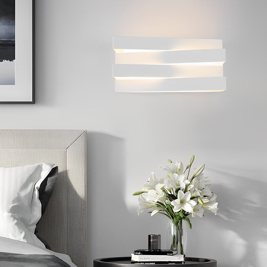 Brown modern geometric wall sconces — 11" L x 3" W x 3" H / White