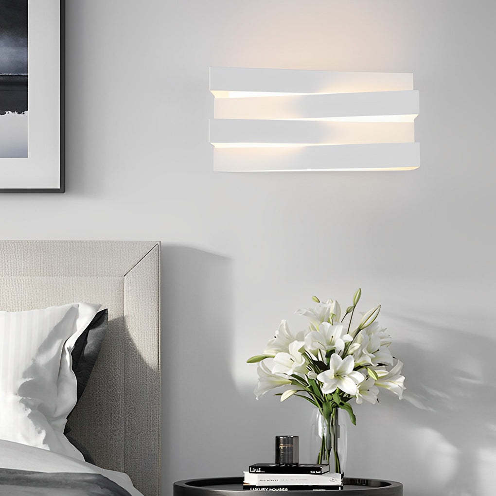 Brown modern geometric wall sconces — 11" L x 3" W x 3" H / White