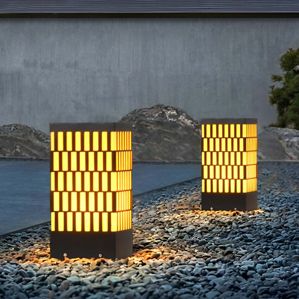 Retro Grid Designed Waterproof LED Black Modern Lawn Lamp Outdoor Lighting-Lighom