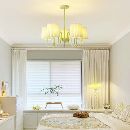 Pleated Fabric Retro Pastoral Green French Style Chandelier Hanging Lights-Lighom