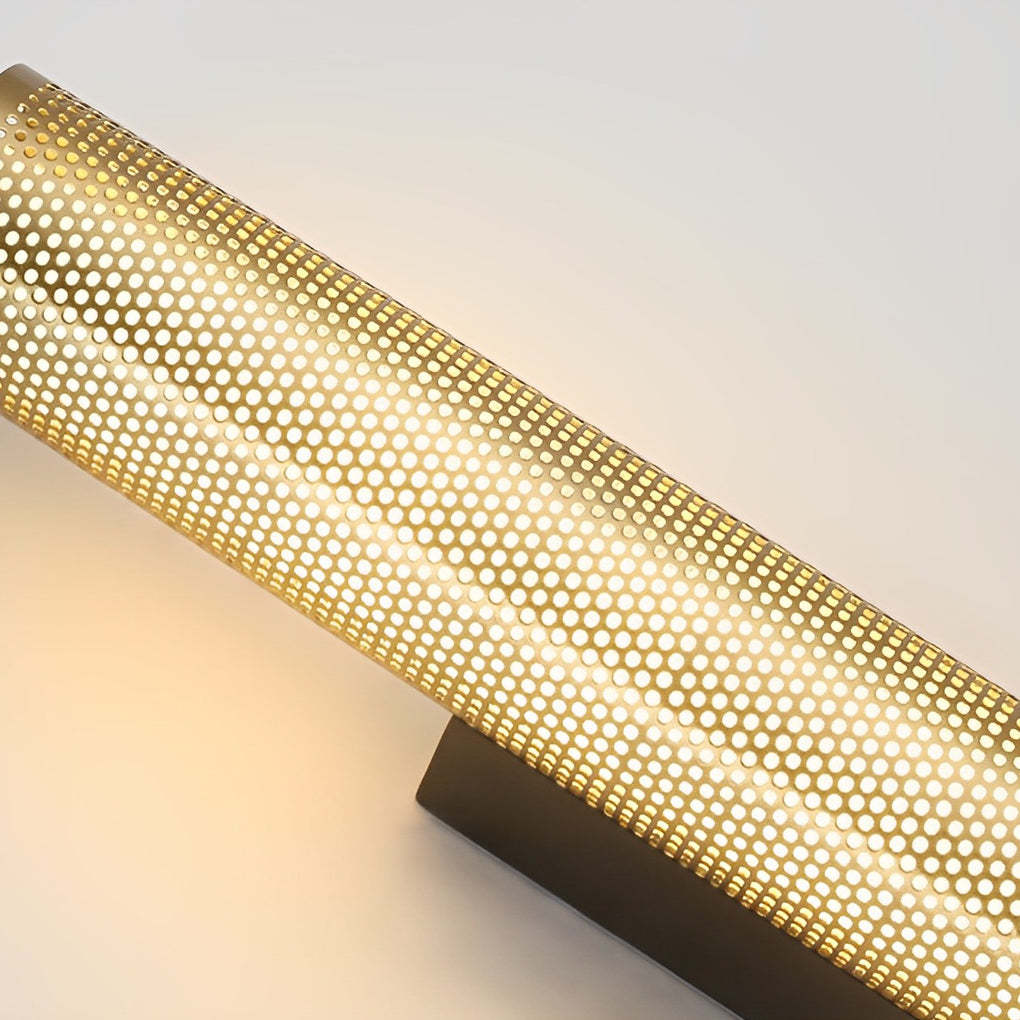 Gold Perforated Cylindrical Bathroom Vanity Light with Mesh Design-Lighom