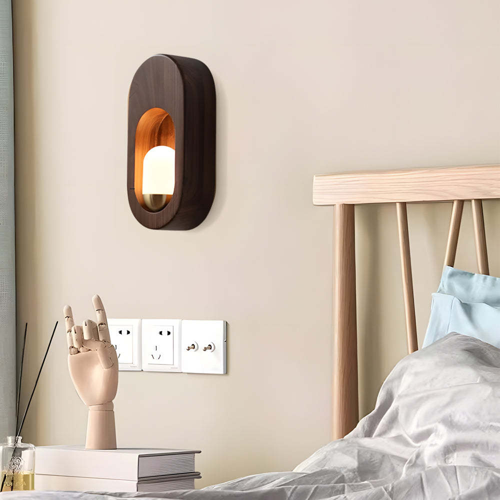 1-Light Wood Oval Wall Sconce - Wood/Walnut-Lighom
