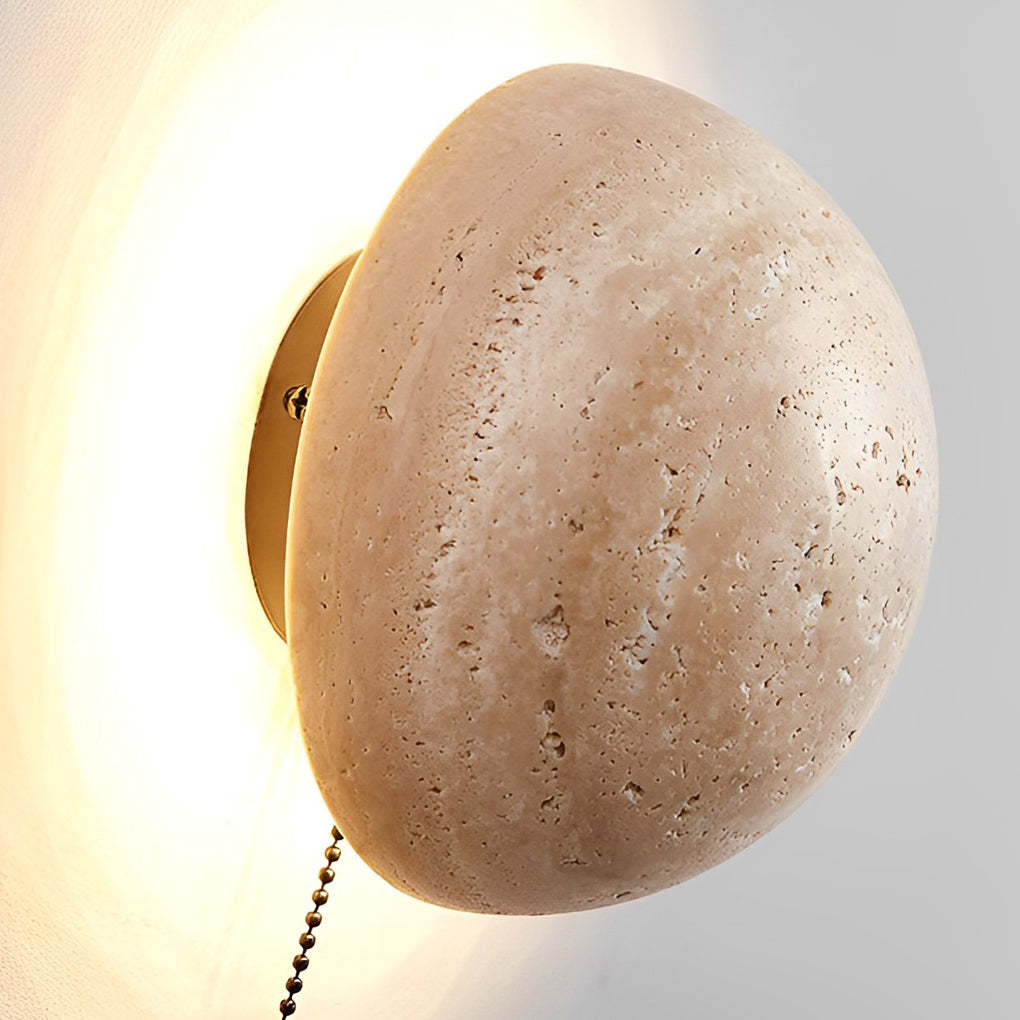 Japanese Style Travertine Stone Round LED Wall Sconce-Lighom