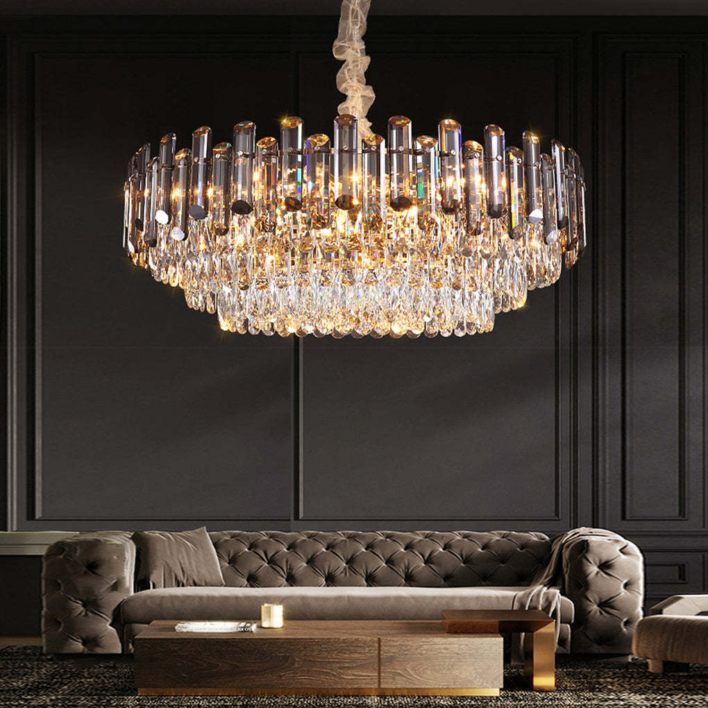 Multilayer Oval Crystal Plated Modern Chandelier — Round