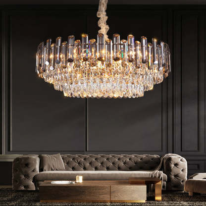 Multilayer Oval Crystal Plated Modern Chandelier — Round