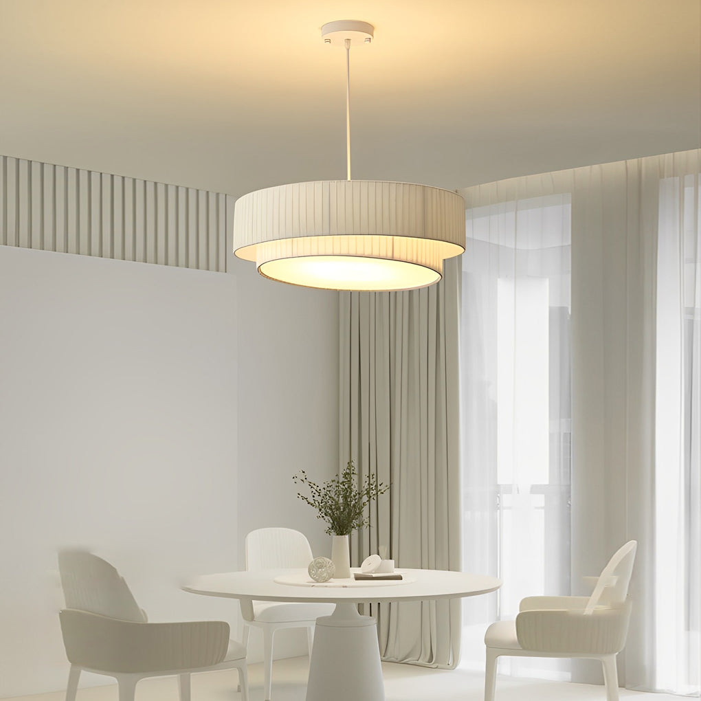 Double Layer Pleated Fabric Nordic Drum Chandelier