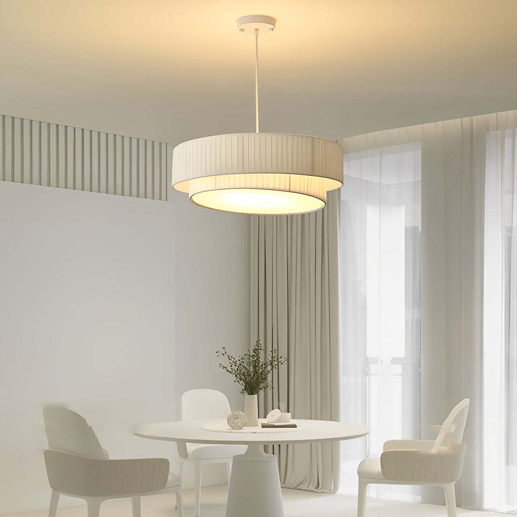 Double Layer Pleated Fabric Nordic Drum Chandelier
