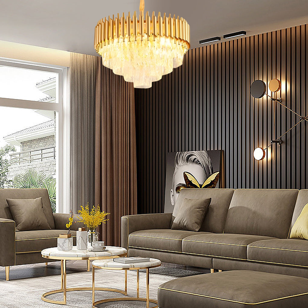 Round Oval Crystal Dimmable Postmodern Chandelier — Round / Gold