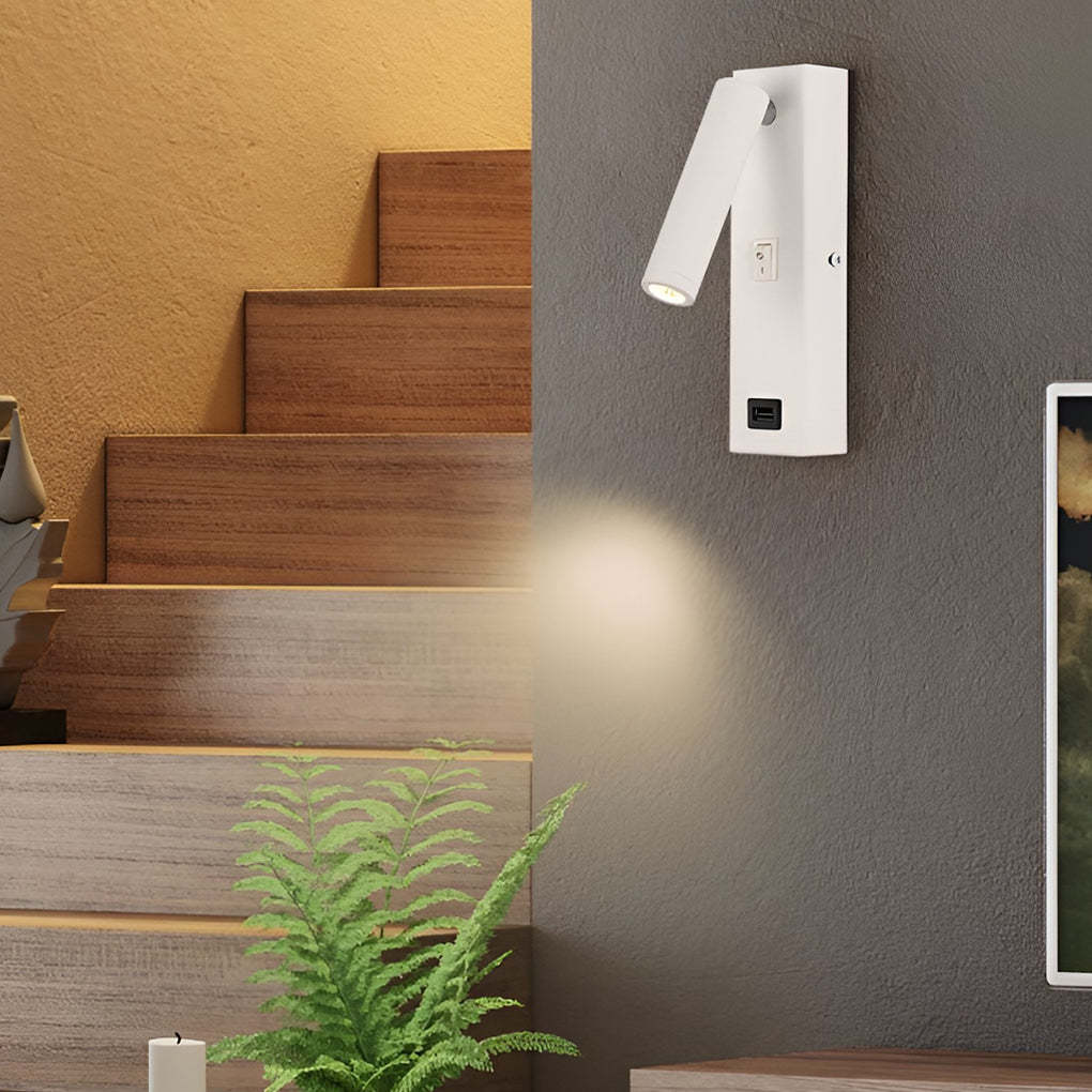Rectangular Adjustable LED Modern Wall Lamp with Switch USB Charging Port-Lighom