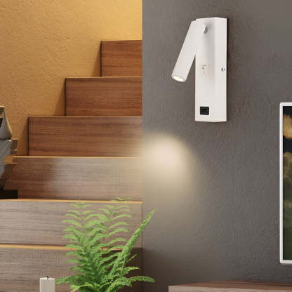 Rectangular Adjustable LED Modern Wall Lamp with Switch USB Charging Port-Lighom