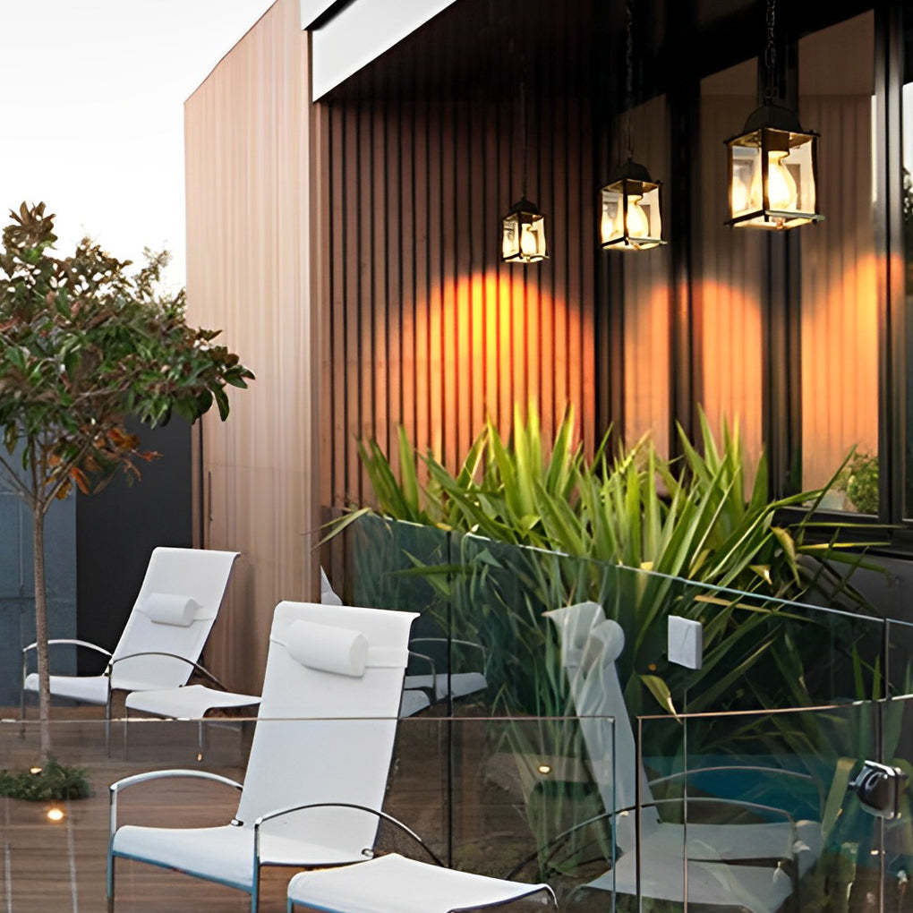 Small Square Waterproof Glass Black Modern Outdoor Pendant Lights-Lighom