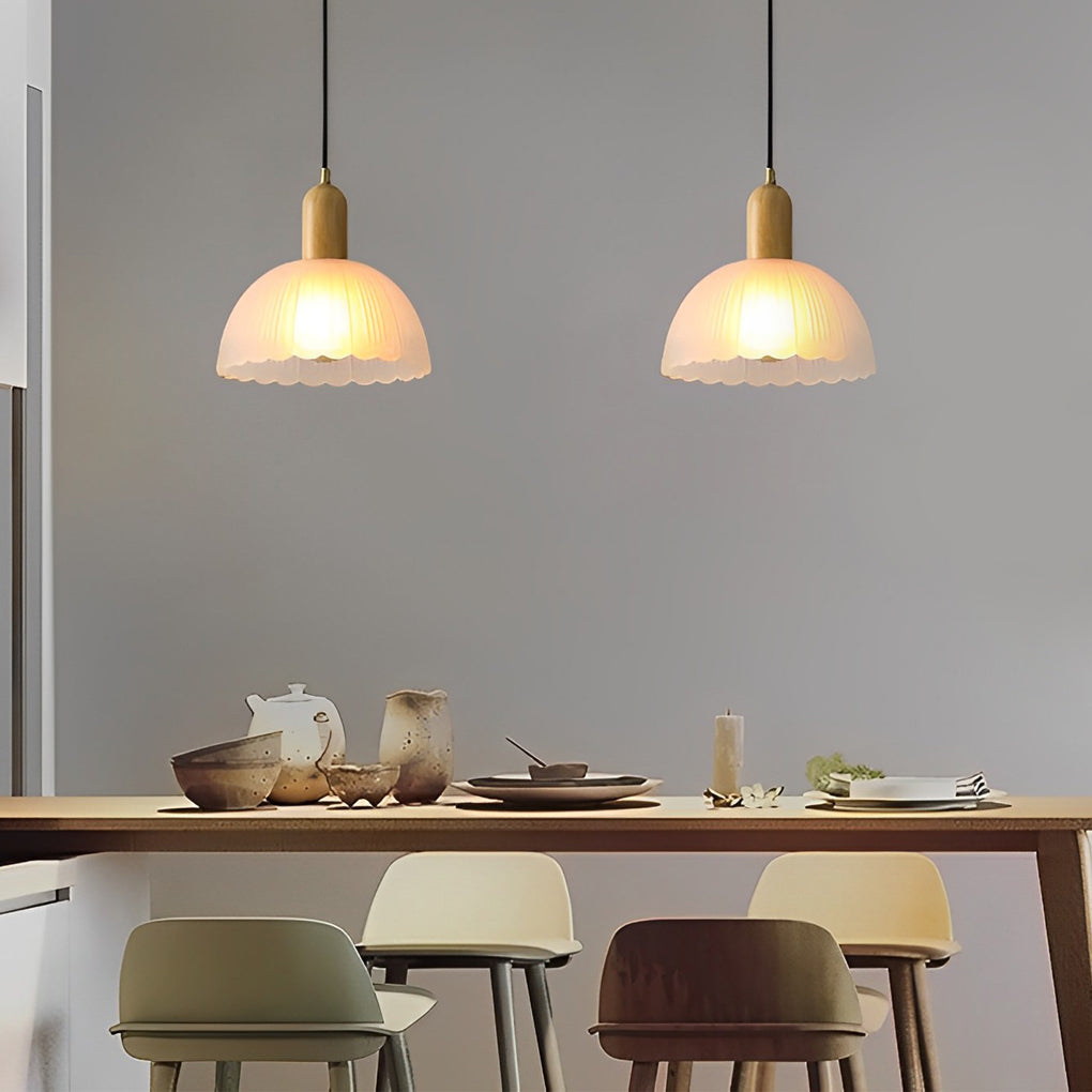Glass Flower Wood LED Nordic Pendant
