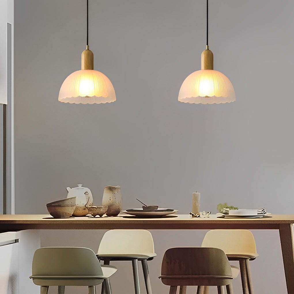 Glass Flower Wood LED Nordic Pendant