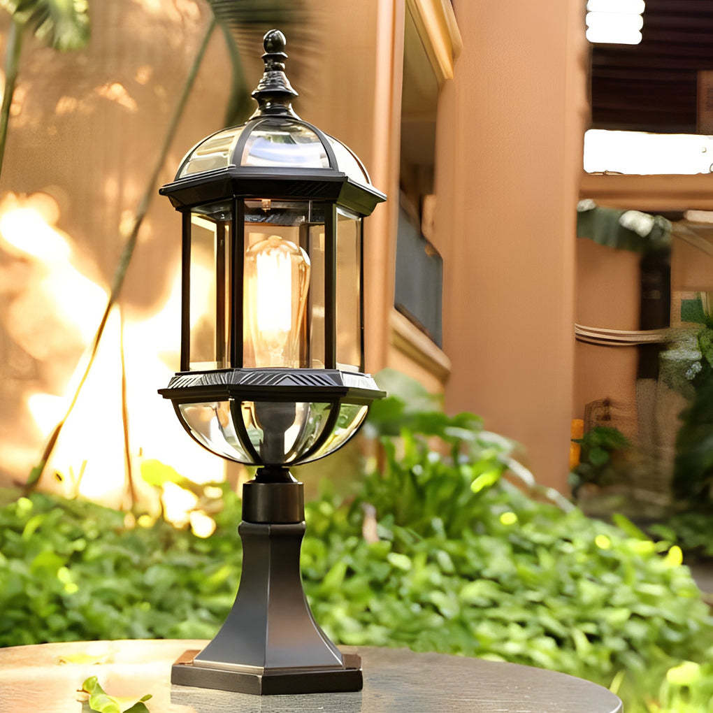 Retro Creative Metal Glass Waterproof Black Modern Fence Post Lights-Lighom